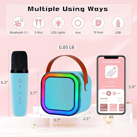 Portable Karaoke System With 2 Wireless Microphones