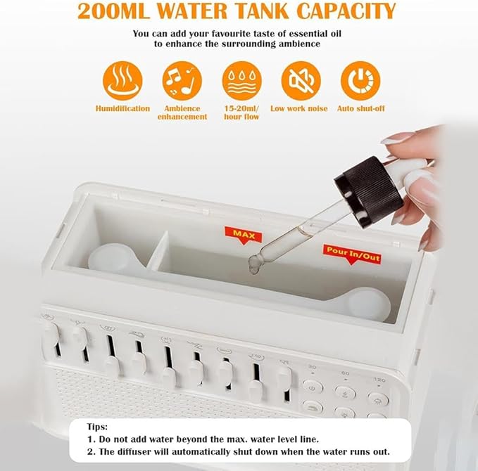 White Noise Night Light Humidifier with Sound Machine (8 Ambient Sounds)